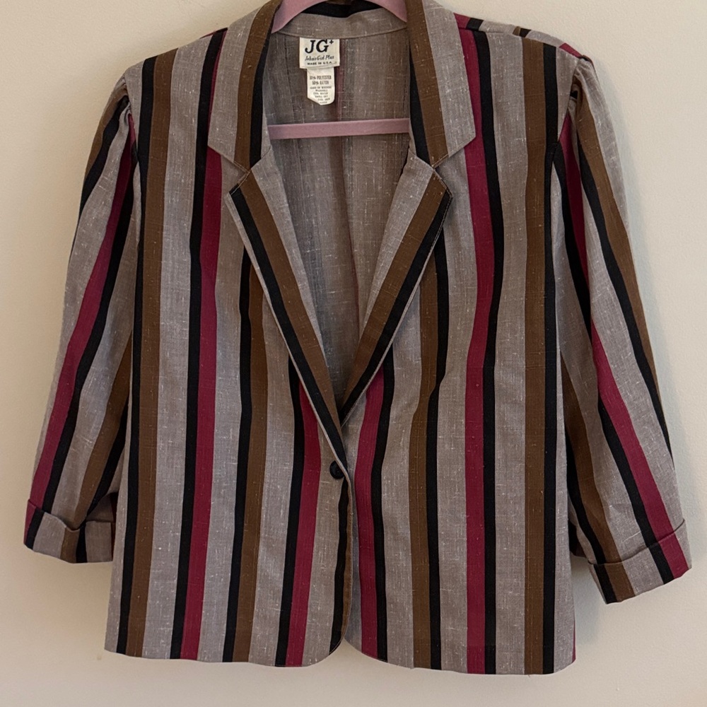 Vintage Funky Preppy Women's Striped Blazer - Brown, Black, Pink Made in USA